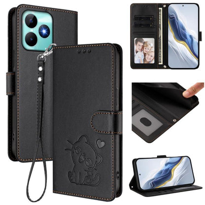 Embossed Heart Cat Leather Phone Case with Hand Strap, For Realme C63 / C61 / Note 60 4G Global, For Realme 13+ 5G Global, For Realme 13 / 12 4G / P1 5G Global, For Realme 13 Pro / 13 Pro+ 5G Global, For Realme GT 6 5G / GT 6T 5G Global                ...