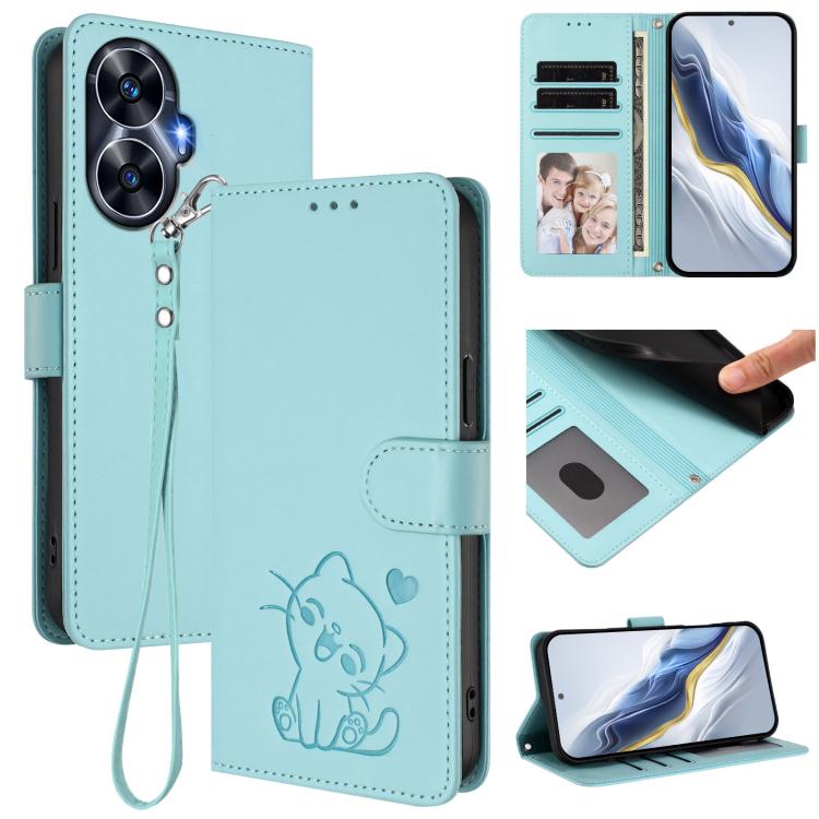 Embossed Heart Cat Leather Phone Case with Hand Strap, For Realme 11 4G Global, For Realme GT5 240W / GT5 5G, For Realme Narzo 60 Pro, For Realme C65 4G Global, For Realme C55 4G Global / Narzo N55, For Realme C33 2023 / 2022, For Realme 10T 5G / 10S 5...