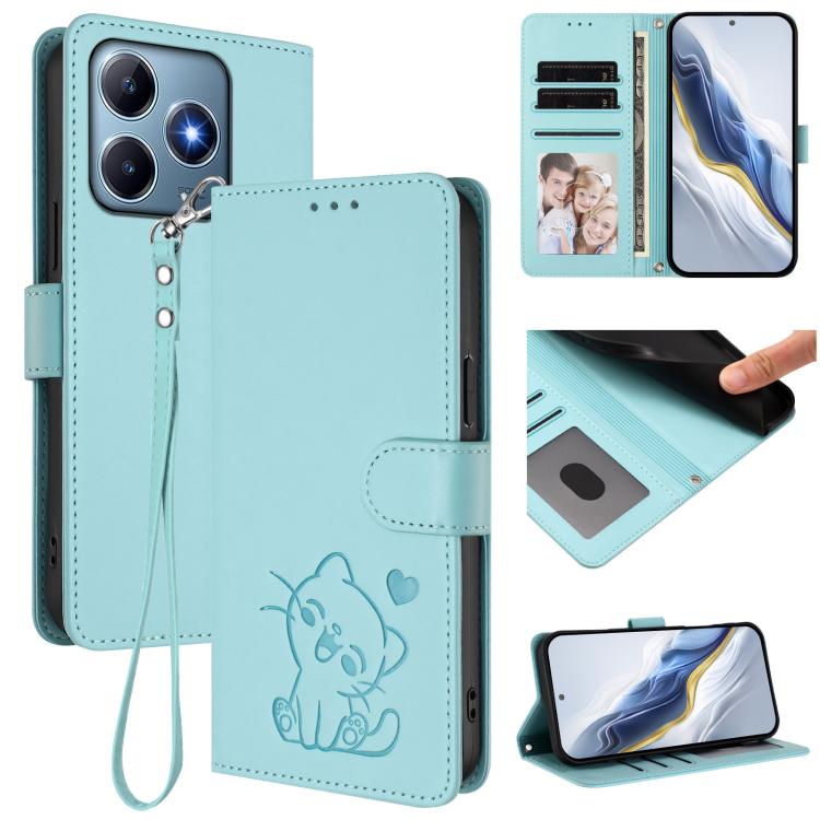 Embossed Heart Cat Leather Phone Case with Hand Strap, For Realme C63 / C61 / Note 60 4G Global, For Realme 13+ 5G Global, For Realme 13 / 12 4G / P1 5G Global, For Realme 13 Pro / 13 Pro+ 5G Global, For Realme GT 6 5G / GT 6T 5G Global                ...