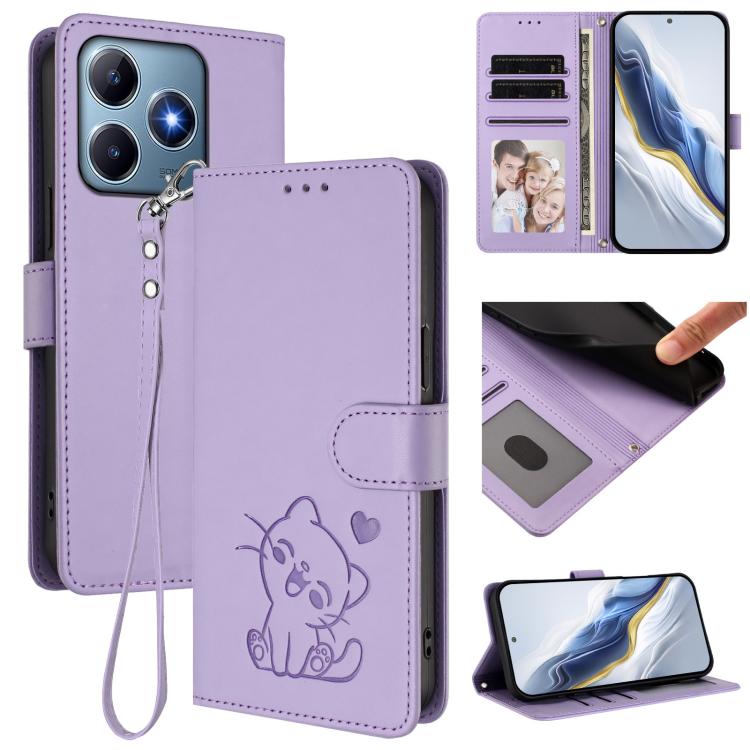 Embossed Heart Cat Leather Phone Case with Hand Strap, For Realme C63 / C61 / Note 60 4G Global, For Realme 13+ 5G Global, For Realme 13 / 12 4G / P1 5G Global, For Realme 13 Pro / 13 Pro+ 5G Global, For Realme GT 6 5G / GT 6T 5G Global                ...