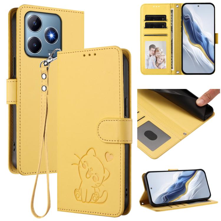 Embossed Heart Cat Leather Phone Case with Hand Strap, For Realme C63 / C61 / Note 60 4G Global, For Realme 13+ 5G Global, For Realme 13 / 12 4G / P1 5G Global, For Realme 13 Pro / 13 Pro+ 5G Global, For Realme GT 6 5G / GT 6T 5G Global                ...