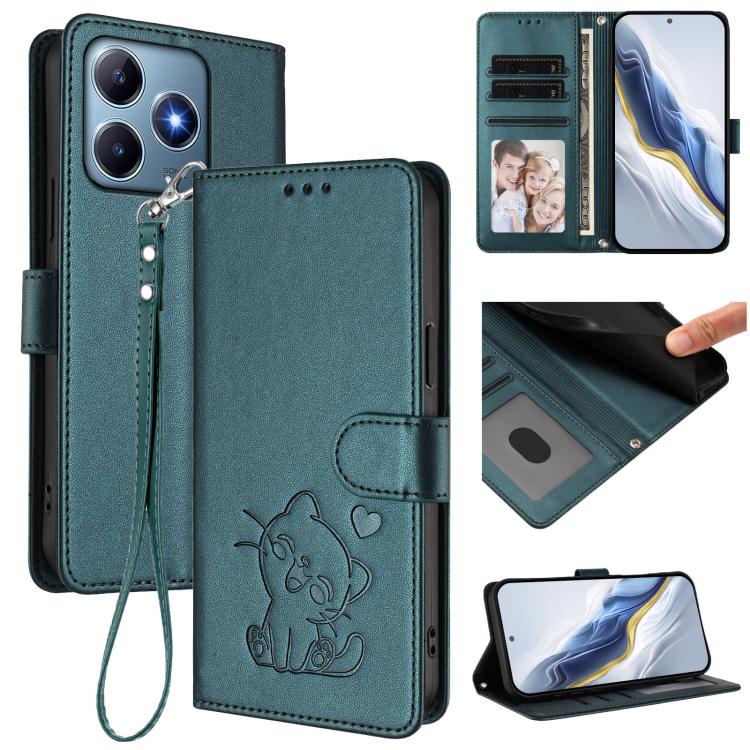 Embossed Heart Cat Leather Phone Case with Hand Strap, For Realme C63 / C61 / Note 60 4G Global, For Realme 13+ 5G Global, For Realme 13 / 12 4G / P1 5G Global, For Realme 13 Pro / 13 Pro+ 5G Global, For Realme GT 6 5G / GT 6T 5G Global                ...
