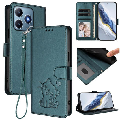 Embossed Heart Cat Leather Phone Case with Hand Strap, For Realme C63 / C61 / Note 60 4G Global, For Realme 13+ 5G Global, For Realme 13 / 12 4G / P1 5G Global, For Realme 13 Pro / 13 Pro+ 5G Global, For Realme GT 6 5G / GT 6T 5G Global                ...