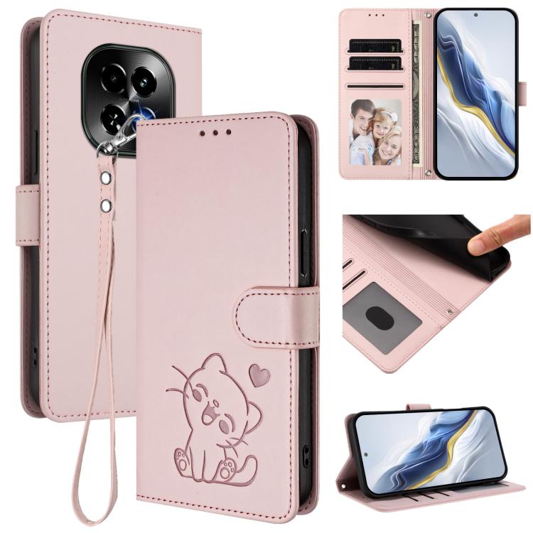 Embossed Heart Cat Leather Phone Case with Hand Strap, For Realme 14 / P3 / 14T 5G Global, For Realme P3 Ultra 5G Global, For Realme P3 Pro 5G Global, For Realme C75 4G Global / 14x 5G India, For Realme 14 Pro+ 5G, For Realme 14 Pro 5G India           ...