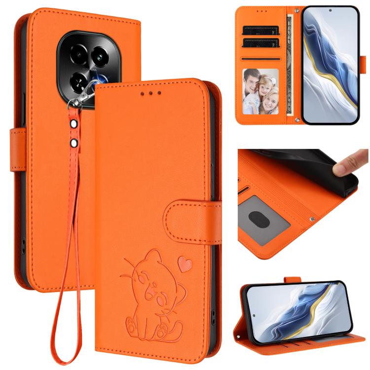 Embossed Heart Cat Leather Phone Case with Hand Strap, For Realme 14 / P3 / 14T 5G Global, For Realme P3 Ultra 5G Global, For Realme P3 Pro 5G Global, For Realme C75 4G Global / 14x 5G India, For Realme 14 Pro+ 5G, For Realme 14 Pro 5G India           ...