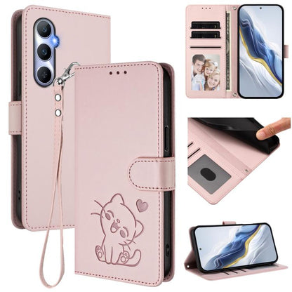 Embossed Heart Cat Leather Phone Case with Hand Strap, For Realme 11 4G Global, For Realme GT5 240W / GT5 5G, For Realme Narzo 60 Pro, For Realme C65 4G Global, For Realme C55 4G Global / Narzo N55, For Realme C33 2023 / 2022, For Realme 10T 5G / 10S 5...