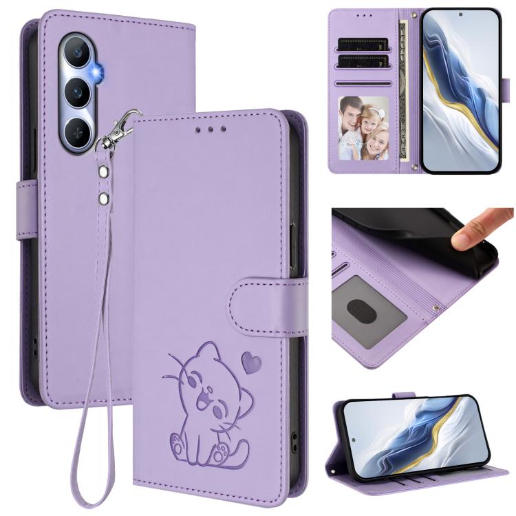 Embossed Heart Cat Leather Phone Case with Hand Strap, For Realme 11 4G Global, For Realme GT5 240W / GT5 5G, For Realme Narzo 60 Pro, For Realme C65 4G Global, For Realme C55 4G Global / Narzo N55, For Realme C33 2023 / 2022, For Realme 10T 5G / 10S 5...