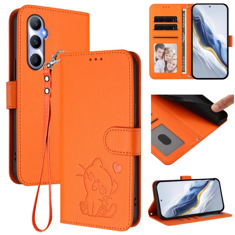 Embossed Heart Cat Leather Phone Case with Hand Strap, For Realme 11 4G Global, For Realme GT5 240W / GT5 5G, For Realme Narzo 60 Pro, For Realme C65 4G Global, For Realme C55 4G Global / Narzo N55, For Realme C33 2023 / 2022, For Realme 10T 5G / 10S 5...