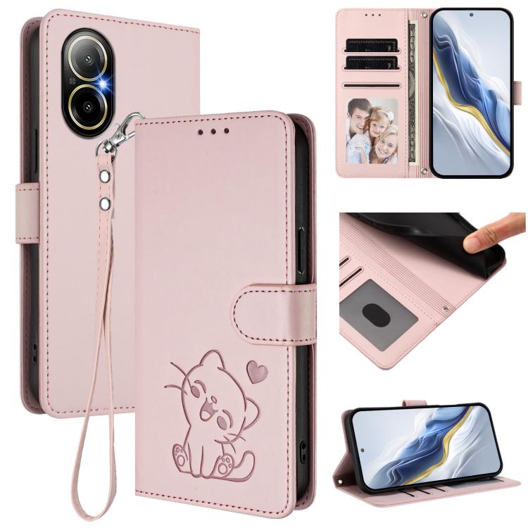 Embossed Heart Cat Leather Phone Case with Hand Strap, For Realme C63 / C61 / Note 60 4G Global, For Realme 13+ 5G Global, For Realme 13 / 12 4G / P1 5G Global, For Realme 13 Pro / 13 Pro+ 5G Global, For Realme GT 6 5G / GT 6T 5G Global                ...