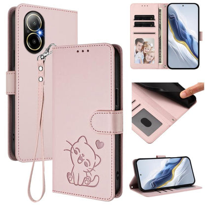 Embossed Heart Cat Leather Phone Case with Hand Strap, For Realme C63 / C61 / Note 60 4G Global, For Realme 13+ 5G Global, For Realme 13 / 12 4G / P1 5G Global, For Realme 13 Pro / 13 Pro+ 5G Global, For Realme GT 6 5G / GT 6T 5G Global                ...