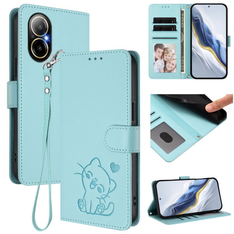 Embossed Heart Cat Leather Phone Case with Hand Strap, For Realme C63 / C61 / Note 60 4G Global, For Realme 13+ 5G Global, For Realme 13 / 12 4G / P1 5G Global, For Realme 13 Pro / 13 Pro+ 5G Global, For Realme GT 6 5G / GT 6T 5G Global                ...