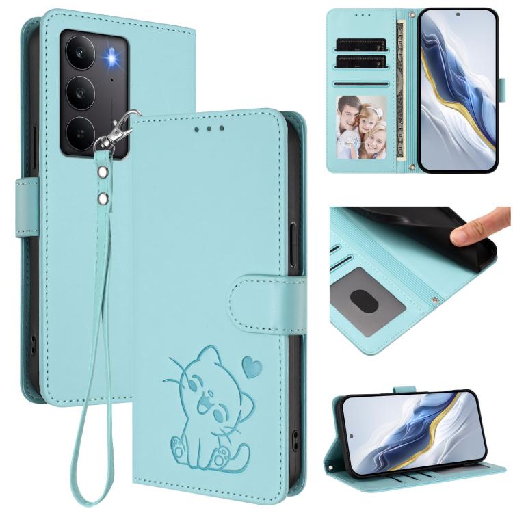 Embossed Heart Cat Leather Phone Case with Hand Strap, For Realme 14 / P3 / 14T 5G Global, For Realme P3 Ultra 5G Global, For Realme P3 Pro 5G Global, For Realme C75 4G Global / 14x 5G India, For Realme 14 Pro+ 5G, For Realme 14 Pro 5G India           ...