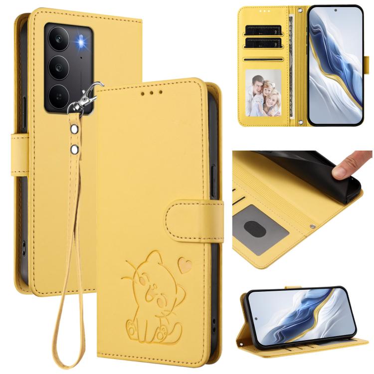 Embossed Heart Cat Leather Phone Case with Hand Strap, For Realme 14 / P3 / 14T 5G Global, For Realme P3 Ultra 5G Global, For Realme P3 Pro 5G Global, For Realme C75 4G Global / 14x 5G India, For Realme 14 Pro+ 5G, For Realme 14 Pro 5G India           ...