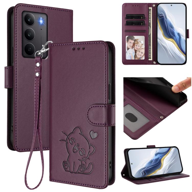 Embossed Heart Cat Leather Phone Case with Hand Strap, For Realme 14 / P3 / 14T 5G Global, For Realme P3 Ultra 5G Global, For Realme P3 Pro 5G Global, For Realme C75 4G Global / 14x 5G India, For Realme 14 Pro+ 5G, For Realme 14 Pro 5G India           ...