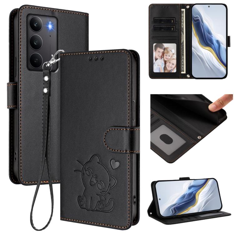 Embossed Heart Cat Leather Phone Case with Hand Strap, For Realme 14 / P3 / 14T 5G Global, For Realme P3 Ultra 5G Global, For Realme P3 Pro 5G Global, For Realme C75 4G Global / 14x 5G India, For Realme 14 Pro+ 5G, For Realme 14 Pro 5G India           ...