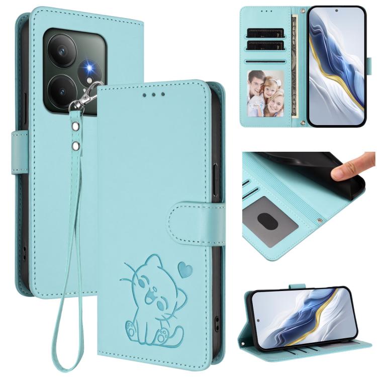 Embossed Heart Cat Leather Phone Case with Hand Strap, For Realme C63 / C61 / Note 60 4G Global, For Realme 13+ 5G Global, For Realme 13 / 12 4G / P1 5G Global, For Realme 13 Pro / 13 Pro+ 5G Global, For Realme GT 6 5G / GT 6T 5G Global                ...