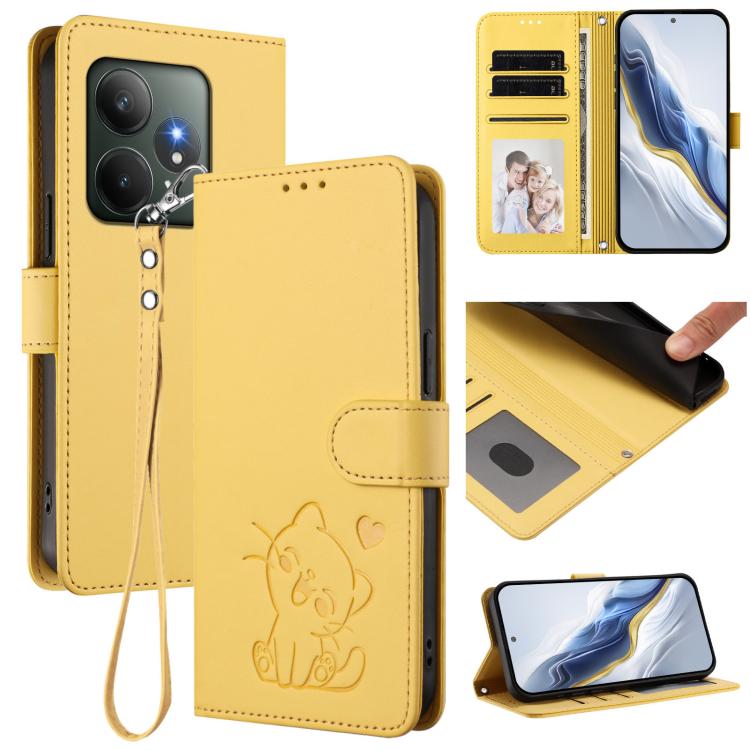 Embossed Heart Cat Leather Phone Case with Hand Strap, For Realme C63 / C61 / Note 60 4G Global, For Realme 13+ 5G Global, For Realme 13 / 12 4G / P1 5G Global, For Realme 13 Pro / 13 Pro+ 5G Global, For Realme GT 6 5G / GT 6T 5G Global                ...