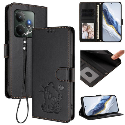 Embossed Heart Cat Leather Phone Case with Hand Strap, For Realme C63 / C61 / Note 60 4G Global, For Realme 13+ 5G Global, For Realme 13 / 12 4G / P1 5G Global, For Realme 13 Pro / 13 Pro+ 5G Global, For Realme GT 6 5G / GT 6T 5G Global                ...