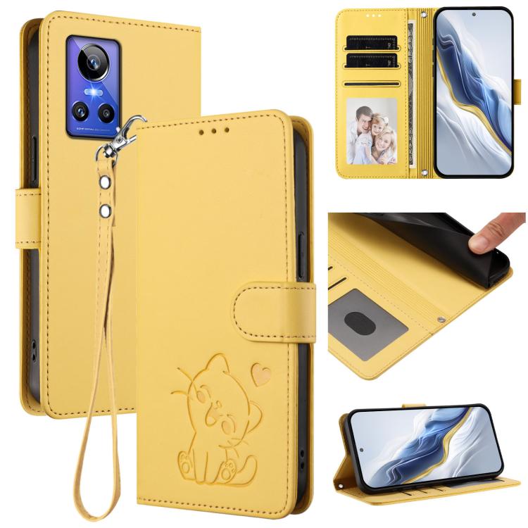 Embossed Heart Cat Leather Phone Case with Hand Strap, For Realme 10 Pro+ 5G, For Realme 10 4G Global, For Realme C30 4G / C30s / Narzo 50i, For Realme GT Neo 3T, For Realme 9 Pro+ 5G / Narzo 50 Pro 5G, For Realme GT Neo 3                              ...