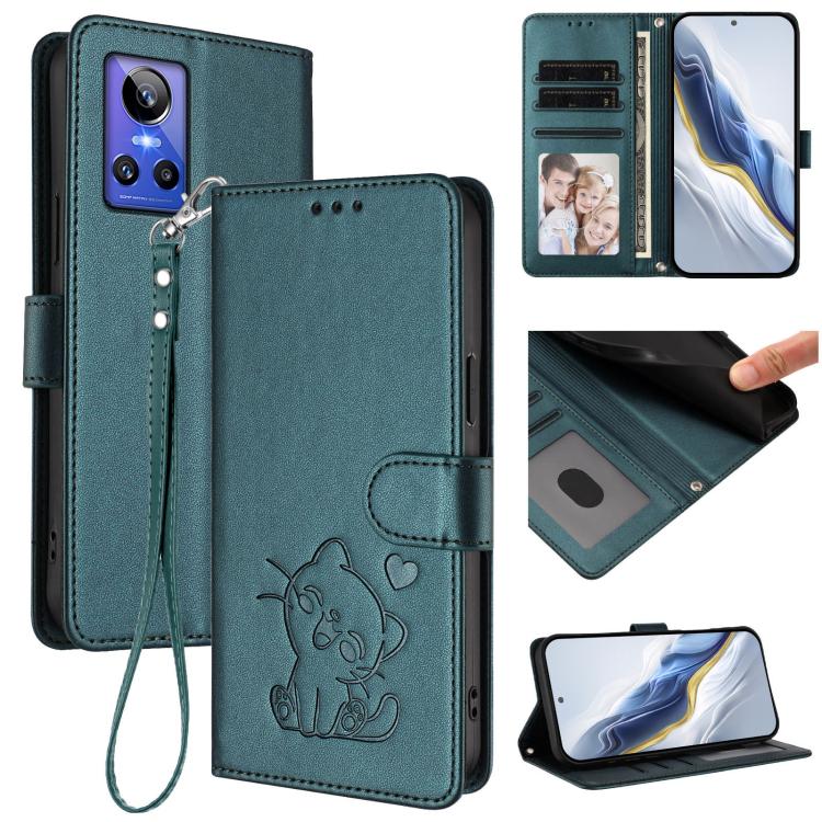 Embossed Heart Cat Leather Phone Case with Hand Strap, For Realme 10 Pro+ 5G, For Realme 10 4G Global, For Realme C30 4G / C30s / Narzo 50i, For Realme GT Neo 3T, For Realme 9 Pro+ 5G / Narzo 50 Pro 5G, For Realme GT Neo 3                              ...