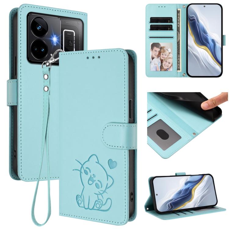 Embossed Heart Cat Leather Phone Case with Hand Strap, For Realme 11 4G Global, For Realme GT5 240W / GT5 5G, For Realme Narzo 60 Pro, For Realme C65 4G Global, For Realme C55 4G Global / Narzo N55, For Realme C33 2023 / 2022, For Realme 10T 5G / 10S 5...