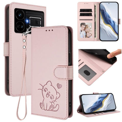 Embossed Heart Cat Leather Phone Case with Hand Strap, For Realme 11 4G Global, For Realme GT5 240W / GT5 5G, For Realme Narzo 60 Pro, For Realme C65 4G Global, For Realme C55 4G Global / Narzo N55, For Realme C33 2023 / 2022, For Realme 10T 5G / 10S 5...