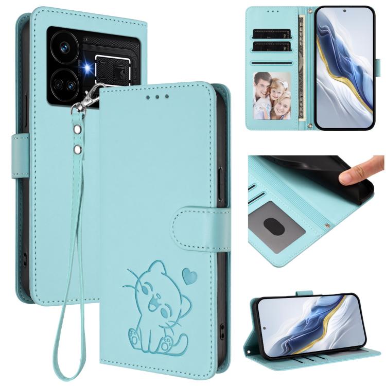 Embossed Heart Cat Leather Phone Case with Hand Strap, For Realme 11 4G Global, For Realme GT5 240W / GT5 5G, For Realme Narzo 60 Pro, For Realme C65 4G Global, For Realme C55 4G Global / Narzo N55, For Realme C33 2023 / 2022, For Realme 10T 5G / 10S 5...
