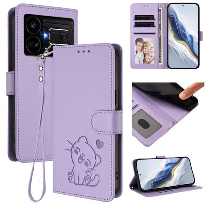 Embossed Heart Cat Leather Phone Case with Hand Strap, For Realme 11 4G Global, For Realme GT5 240W / GT5 5G, For Realme Narzo 60 Pro, For Realme C65 4G Global, For Realme C55 4G Global / Narzo N55, For Realme C33 2023 / 2022, For Realme 10T 5G / 10S 5...