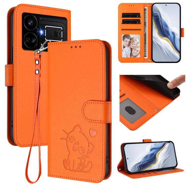 Embossed Heart Cat Leather Phone Case with Hand Strap, For Realme 11 4G Global, For Realme GT5 240W / GT5 5G, For Realme Narzo 60 Pro, For Realme C65 4G Global, For Realme C55 4G Global / Narzo N55, For Realme C33 2023 / 2022, For Realme 10T 5G / 10S 5...