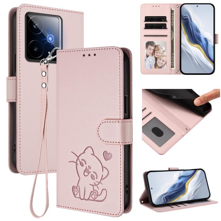 Embossed Heart Cat Leather Phone Case with Hand Strap, For Realme P4 Pro 5G, For Realme P4 5G, For Realme 15T 5G Global, For Realme 15 / 15 Pro 5G Global, For Realme C71 4G Global, For Realme GT 7 5G India, For Realme V70 5G / 14x Global / C75 5G      ...