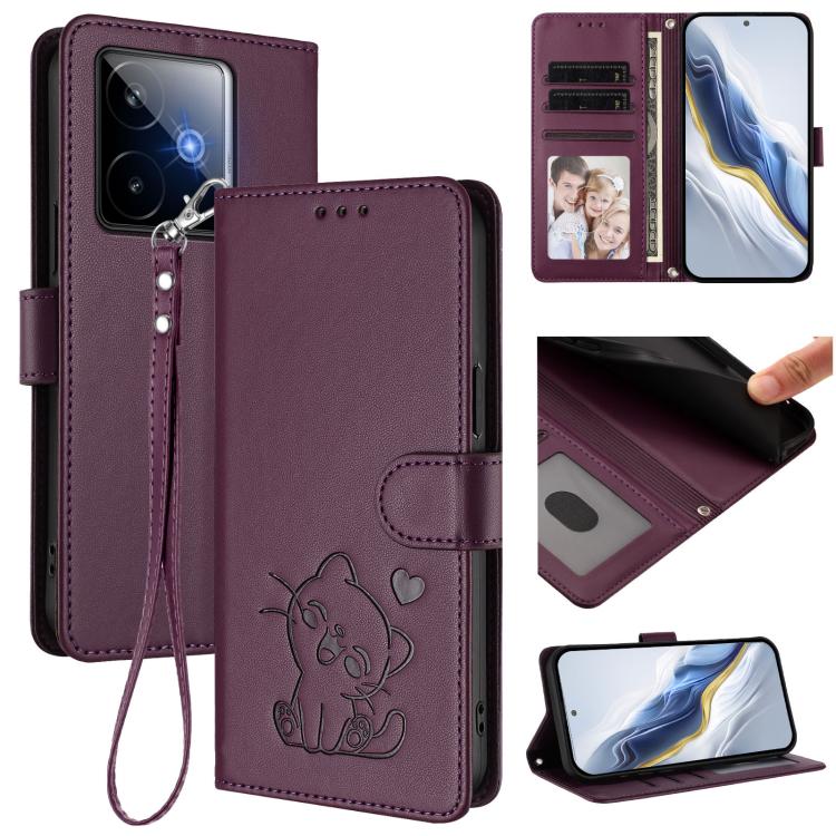 Embossed Heart Cat Leather Phone Case with Hand Strap, For Realme P4 Pro 5G, For Realme P4 5G, For Realme 15T 5G Global, For Realme 15 / 15 Pro 5G Global, For Realme C71 4G Global, For Realme GT 7 5G India, For Realme V70 5G / 14x Global / C75 5G      ...