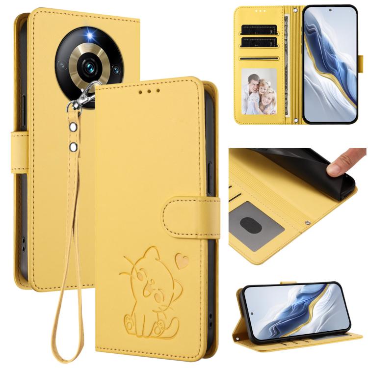 Embossed Heart Cat Leather Phone Case with Hand Strap, For Realme 11 4G Global, For Realme GT5 240W / GT5 5G, For Realme Narzo 60 Pro, For Realme C65 4G Global, For Realme C55 4G Global / Narzo N55, For Realme C33 2023 / 2022, For Realme 10T 5G / 10S 5...
