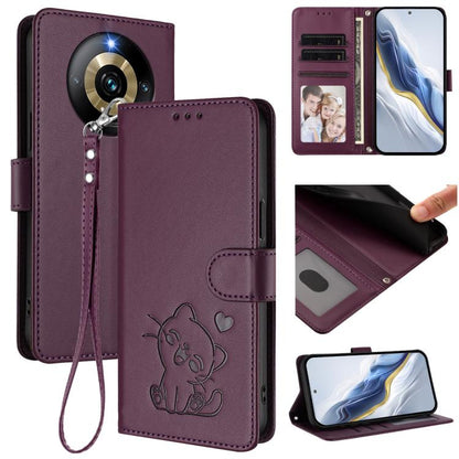 Embossed Heart Cat Leather Phone Case with Hand Strap, For Realme 11 4G Global, For Realme GT5 240W / GT5 5G, For Realme Narzo 60 Pro, For Realme C65 4G Global, For Realme C55 4G Global / Narzo N55, For Realme C33 2023 / 2022, For Realme 10T 5G / 10S 5...