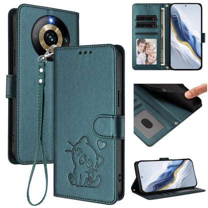 Embossed Heart Cat Leather Phone Case with Hand Strap, For Realme 11 4G Global, For Realme GT5 240W / GT5 5G, For Realme Narzo 60 Pro, For Realme C65 4G Global, For Realme C55 4G Global / Narzo N55, For Realme C33 2023 / 2022, For Realme 10T 5G / 10S 5...
