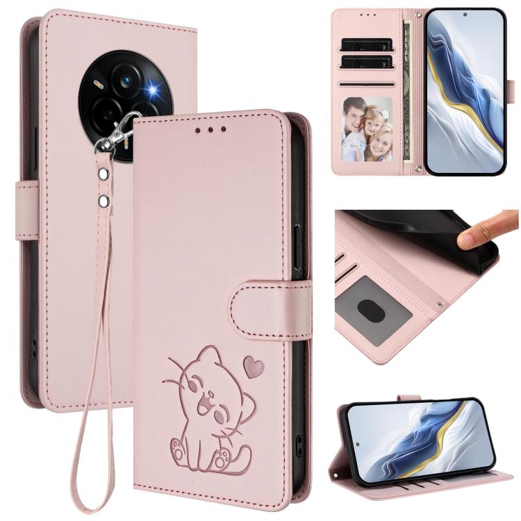 Embossed Heart Cat Leather Phone Case with Hand Strap, For Realme P4 Pro 5G, For Realme P4 5G, For Realme 15T 5G Global, For Realme 15 / 15 Pro 5G Global, For Realme C71 4G Global, For Realme GT 7 5G India, For Realme V70 5G / 14x Global / C75 5G      ...
