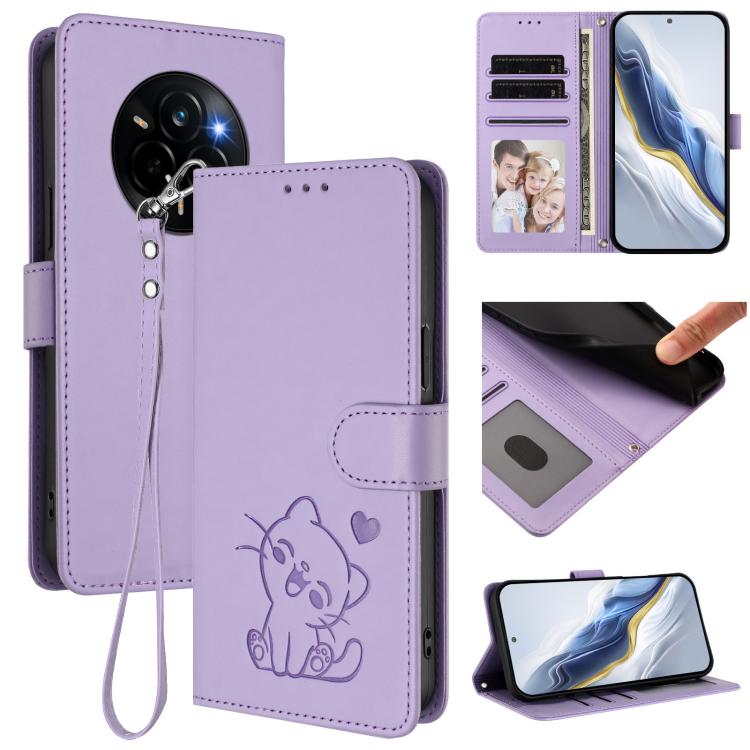 Embossed Heart Cat Leather Phone Case with Hand Strap, For Realme P4 Pro 5G, For Realme P4 5G, For Realme 15T 5G Global, For Realme 15 / 15 Pro 5G Global, For Realme C71 4G Global, For Realme GT 7 5G India, For Realme V70 5G / 14x Global / C75 5G      ...
