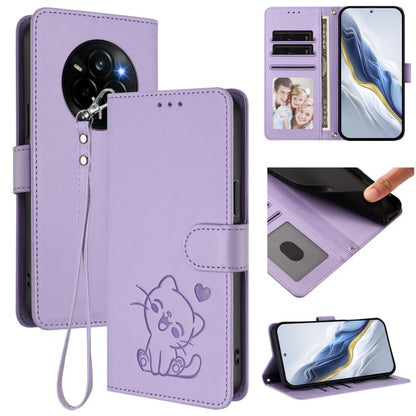 Embossed Heart Cat Leather Phone Case with Hand Strap, For Realme P4 Pro 5G, For Realme P4 5G, For Realme 15T 5G Global, For Realme 15 / 15 Pro 5G Global, For Realme C71 4G Global, For Realme GT 7 5G India, For Realme V70 5G / 14x Global / C75 5G      ...