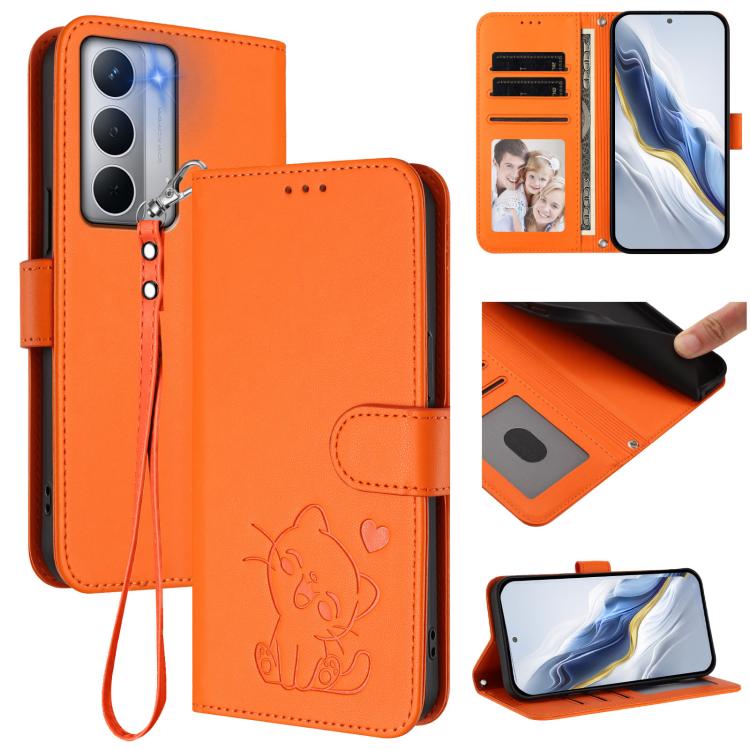 Embossed Heart Cat Leather Phone Case with Hand Strap, For Realme P4 Pro 5G, For Realme P4 5G, For Realme 15T 5G Global, For Realme 15 / 15 Pro 5G Global, For Realme C71 4G Global, For Realme GT 7 5G India, For Realme V70 5G / 14x Global / C75 5G      ...