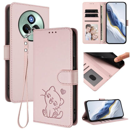Embossed Heart Cat Leather Phone Case with Hand Strap, For Realme 14 / P3 / 14T 5G Global, For Realme P3 Ultra 5G Global, For Realme P3 Pro 5G Global, For Realme C75 4G Global / 14x 5G India, For Realme 14 Pro+ 5G, For Realme 14 Pro 5G India           ...
