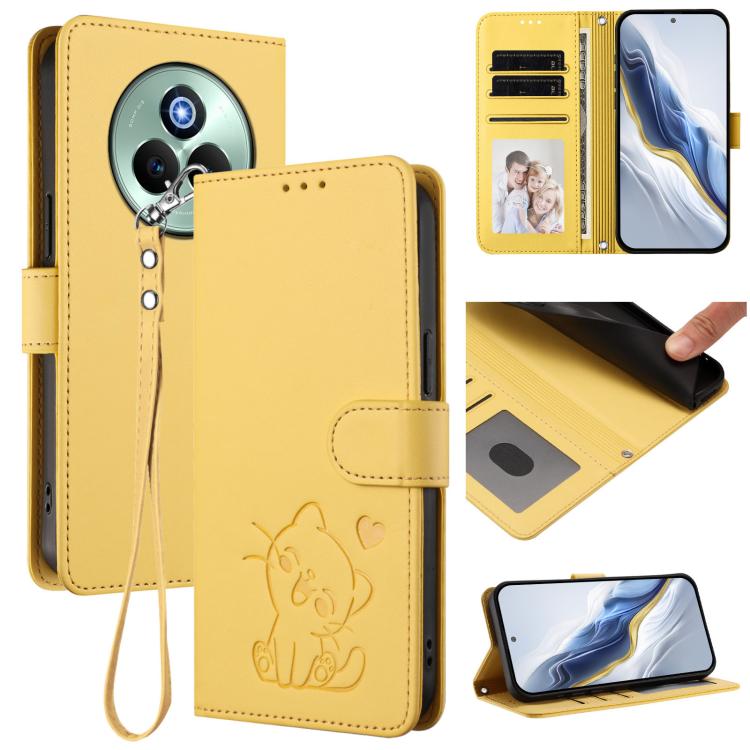 Embossed Heart Cat Leather Phone Case with Hand Strap, For Realme 14 / P3 / 14T 5G Global, For Realme P3 Ultra 5G Global, For Realme P3 Pro 5G Global, For Realme C75 4G Global / 14x 5G India, For Realme 14 Pro+ 5G, For Realme 14 Pro 5G India           ...