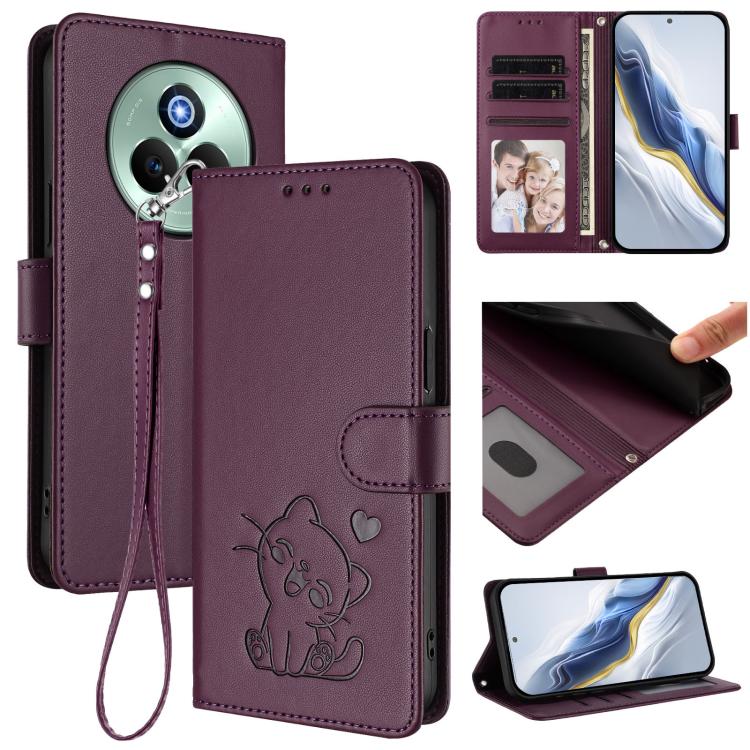 Embossed Heart Cat Leather Phone Case with Hand Strap, For Realme 14 / P3 / 14T 5G Global, For Realme P3 Ultra 5G Global, For Realme P3 Pro 5G Global, For Realme C75 4G Global / 14x 5G India, For Realme 14 Pro+ 5G, For Realme 14 Pro 5G India           ...