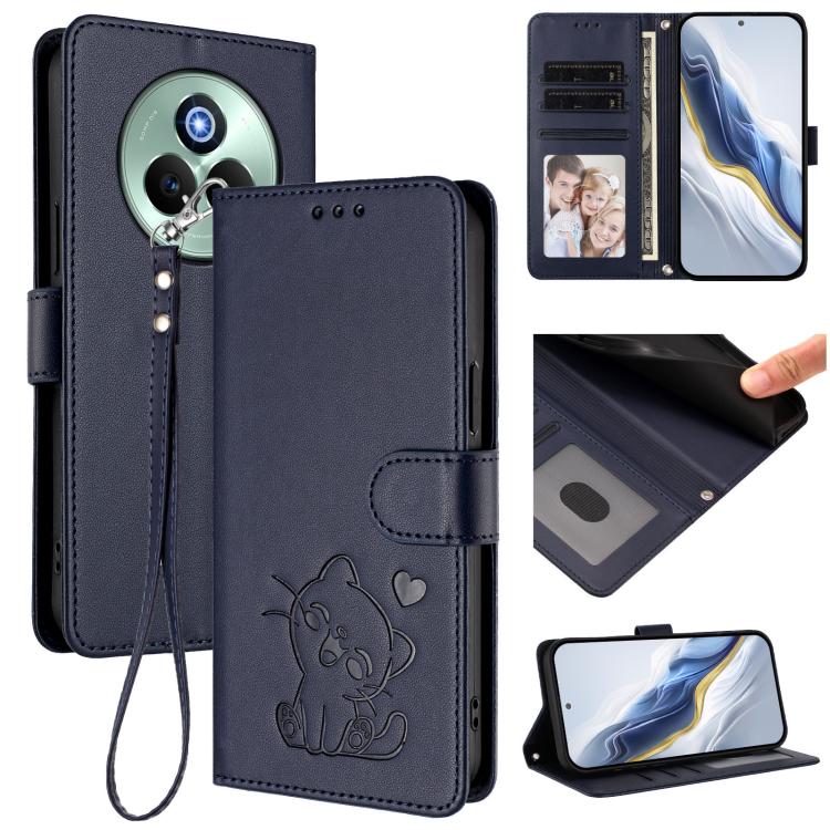 Embossed Heart Cat Leather Phone Case with Hand Strap, For Realme 14 / P3 / 14T 5G Global, For Realme P3 Ultra 5G Global, For Realme P3 Pro 5G Global, For Realme C75 4G Global / 14x 5G India, For Realme 14 Pro+ 5G, For Realme 14 Pro 5G India           ...