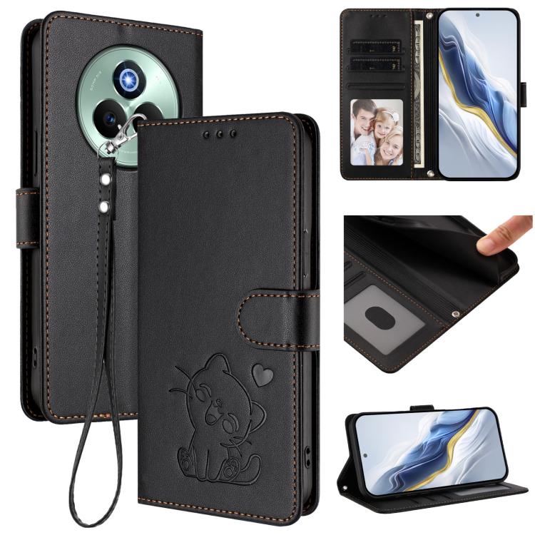 Embossed Heart Cat Leather Phone Case with Hand Strap, For Realme 14 / P3 / 14T 5G Global, For Realme P3 Ultra 5G Global, For Realme P3 Pro 5G Global, For Realme C75 4G Global / 14x 5G India, For Realme 14 Pro+ 5G, For Realme 14 Pro 5G India           ...