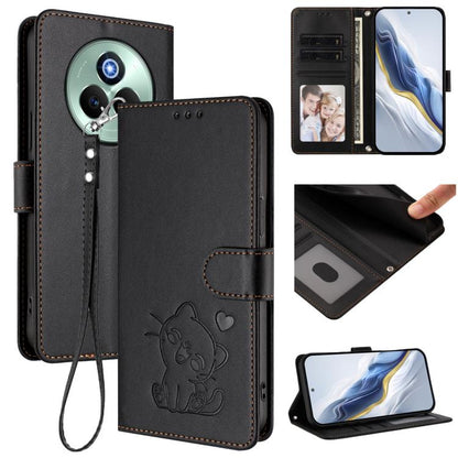 Embossed Heart Cat Leather Phone Case with Hand Strap, For Realme 14 / P3 / 14T 5G Global, For Realme P3 Ultra 5G Global, For Realme P3 Pro 5G Global, For Realme C75 4G Global / 14x 5G India, For Realme 14 Pro+ 5G, For Realme 14 Pro 5G India           ...