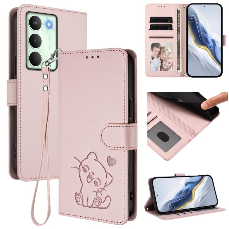 Embossed Heart Cat Leather Phone Case with Hand Strap, For Realme P4 Pro 5G, For Realme P4 5G, For Realme 15T 5G Global, For Realme 15 / 15 Pro 5G Global, For Realme C71 4G Global, For Realme GT 7 5G India, For Realme V70 5G / 14x Global / C75 5G      ...