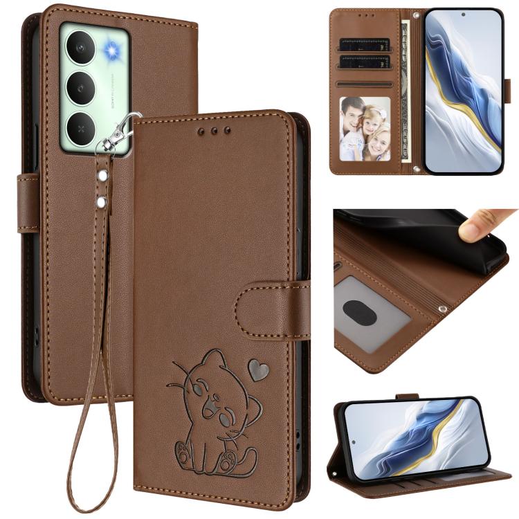 Embossed Heart Cat Leather Phone Case with Hand Strap, For Realme P4 Pro 5G, For Realme P4 5G, For Realme 15T 5G Global, For Realme 15 / 15 Pro 5G Global, For Realme C71 4G Global, For Realme GT 7 5G India, For Realme V70 5G / 14x Global / C75 5G      ...
