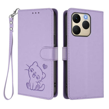 Embossed Heart Cat Leather Phone Case with Hand Strap, For Realme P4 Pro 5G, For Realme P4 5G, For Realme 15T 5G Global, For Realme 15 / 15 Pro 5G Global, For Realme C71 4G Global, For Realme GT 7 5G India, For Realme V70 5G / 14x Global / C75 5G      ...