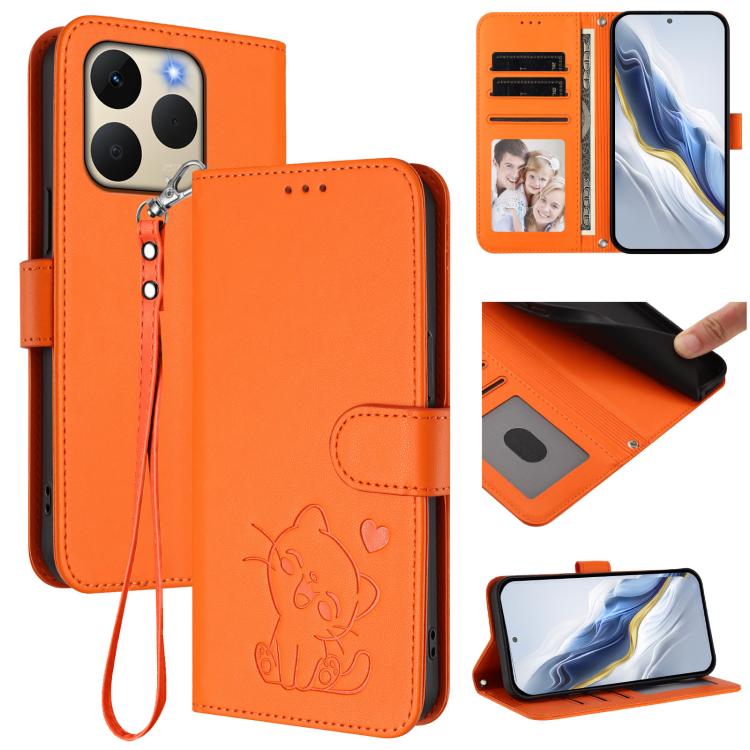 Embossed Heart Cat Leather Phone Case with Hand Strap, For Realme P4 Pro 5G, For Realme P4 5G, For Realme 15T 5G Global, For Realme 15 / 15 Pro 5G Global, For Realme C71 4G Global, For Realme GT 7 5G India, For Realme V70 5G / 14x Global / C75 5G      ...