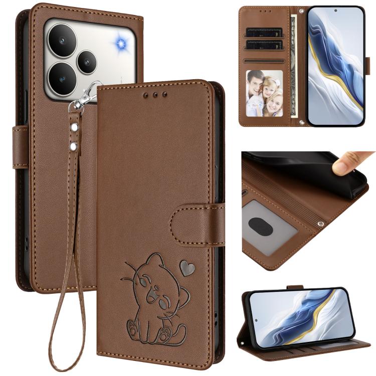 Embossed Heart Cat Leather Phone Case with Hand Strap, For Realme P4 Pro 5G, For Realme P4 5G, For Realme 15T 5G Global, For Realme 15 / 15 Pro 5G Global, For Realme C71 4G Global, For Realme GT 7 5G India, For Realme V70 5G / 14x Global / C75 5G      ...