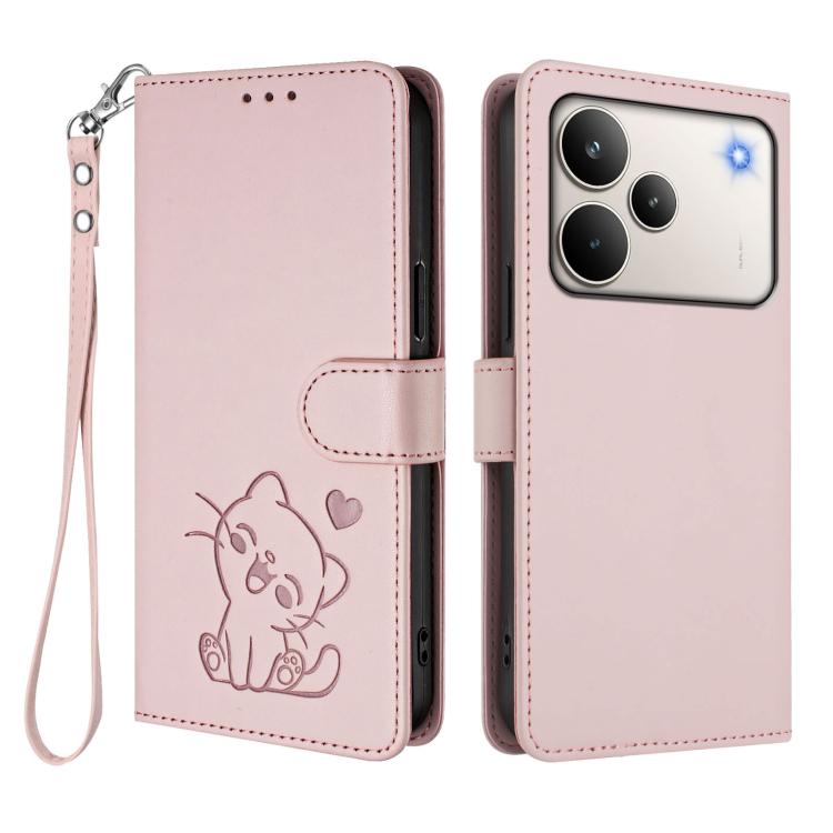 Embossed Heart Cat Leather Phone Case with Hand Strap, For Realme P4 Pro 5G, For Realme P4 5G, For Realme 15T 5G Global, For Realme 15 / 15 Pro 5G Global, For Realme C71 4G Global, For Realme GT 7 5G India, For Realme V70 5G / 14x Global / C75 5G      ...